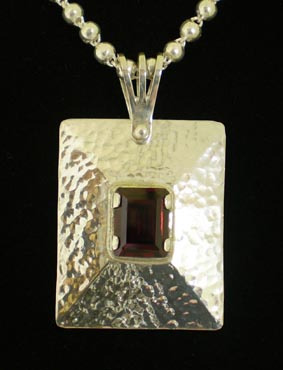 Garnet & Hammered Silver Pendant